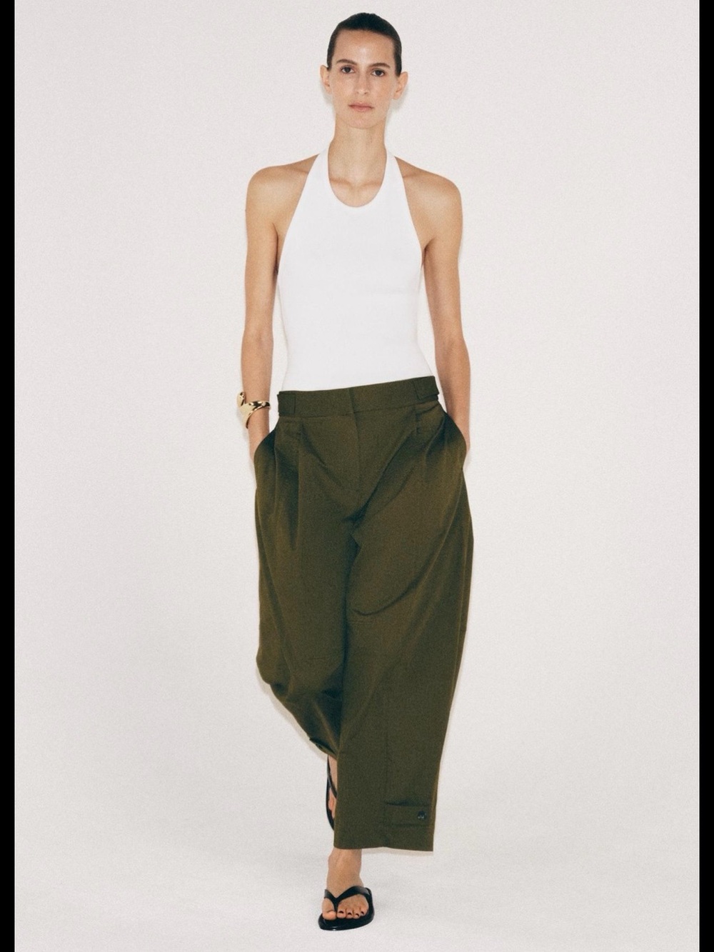 NWT, Small, Zara Olive Green Wide-Leg Trousers